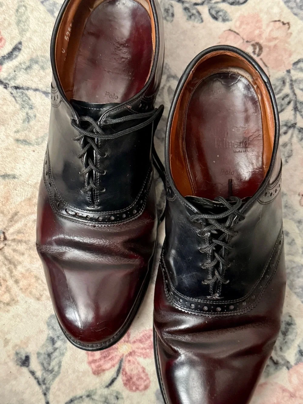 Allen Edmond Two-Tone Black & Brown Leather Wingtip Oxfords - Men's